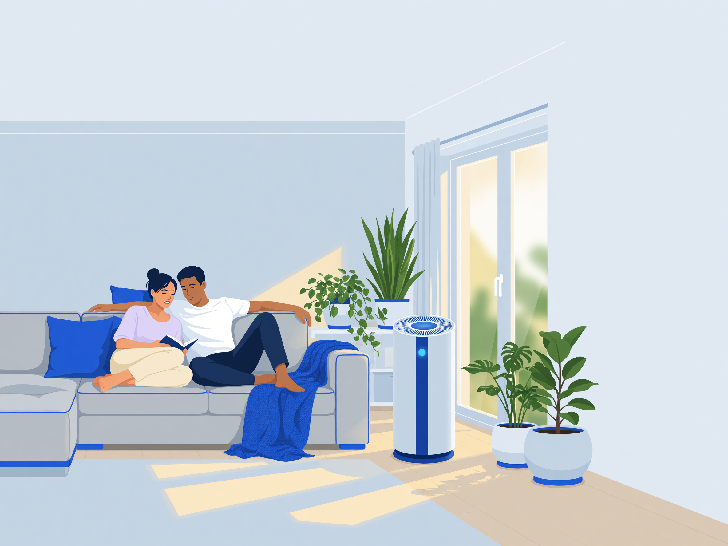 family using air purifier in open living space