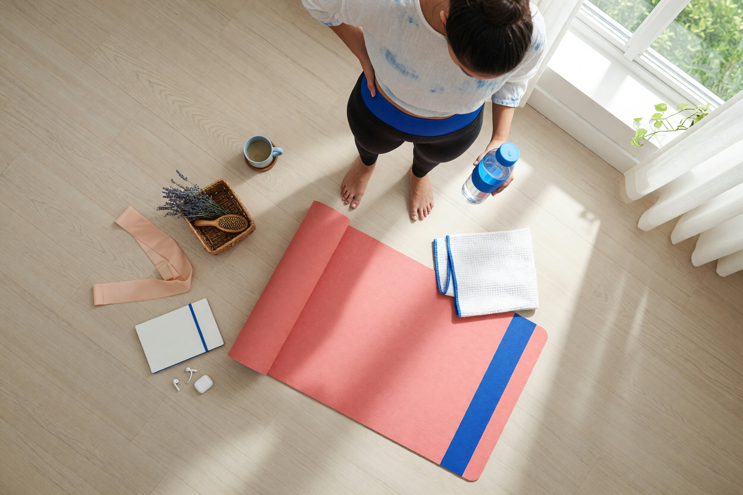 lifestyle context of high waisted leggings for home workouts and daily wear