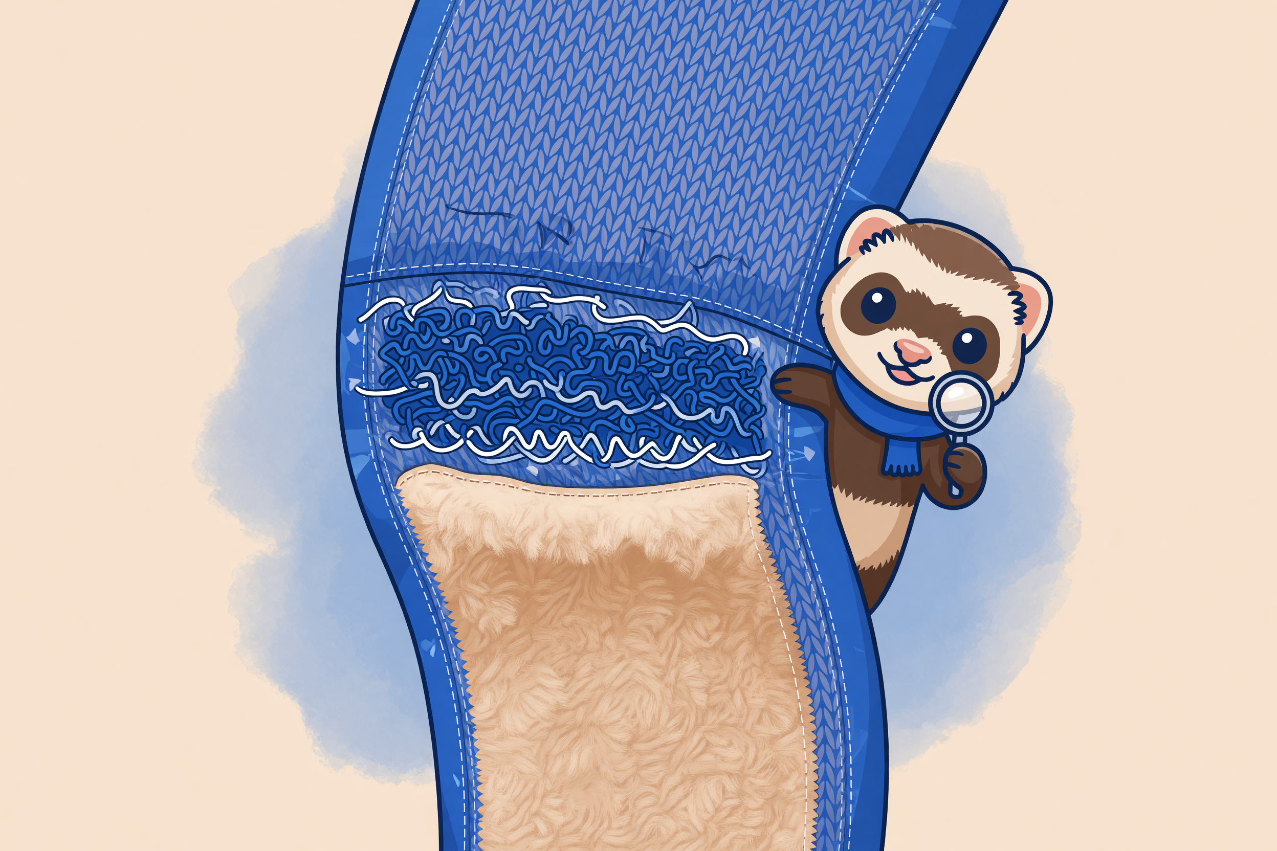 Cutaway of legging fabric layers and stretch fibers