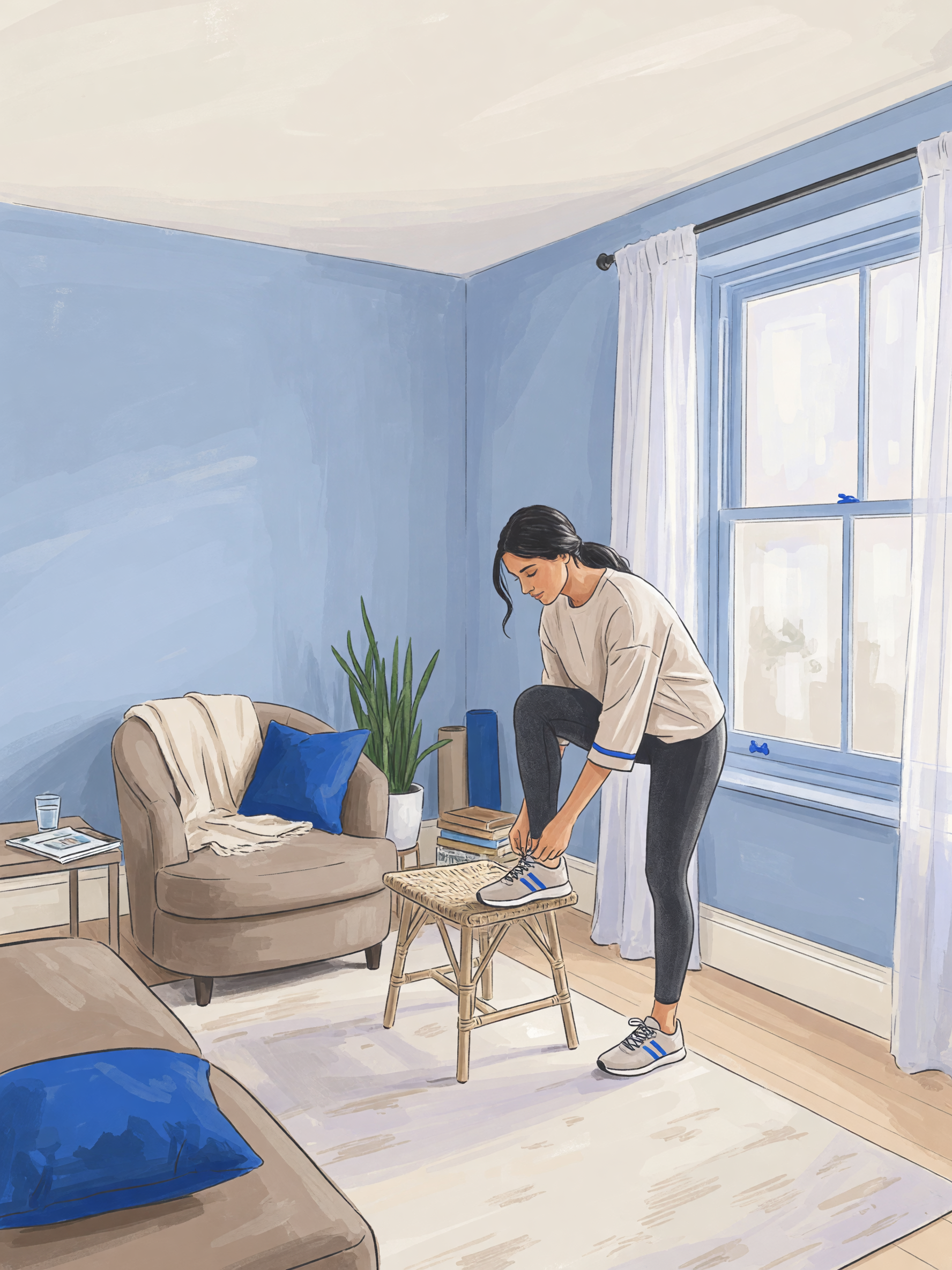Woman in living room wearing everyday leggings