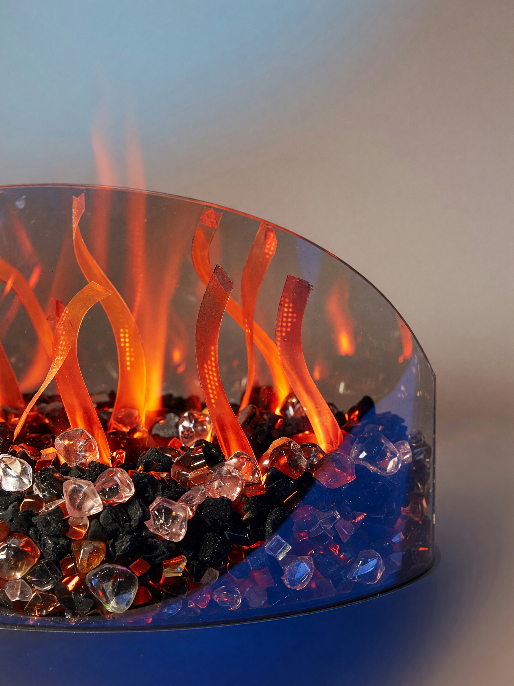 Realistic electric fireplace flame and ember detail