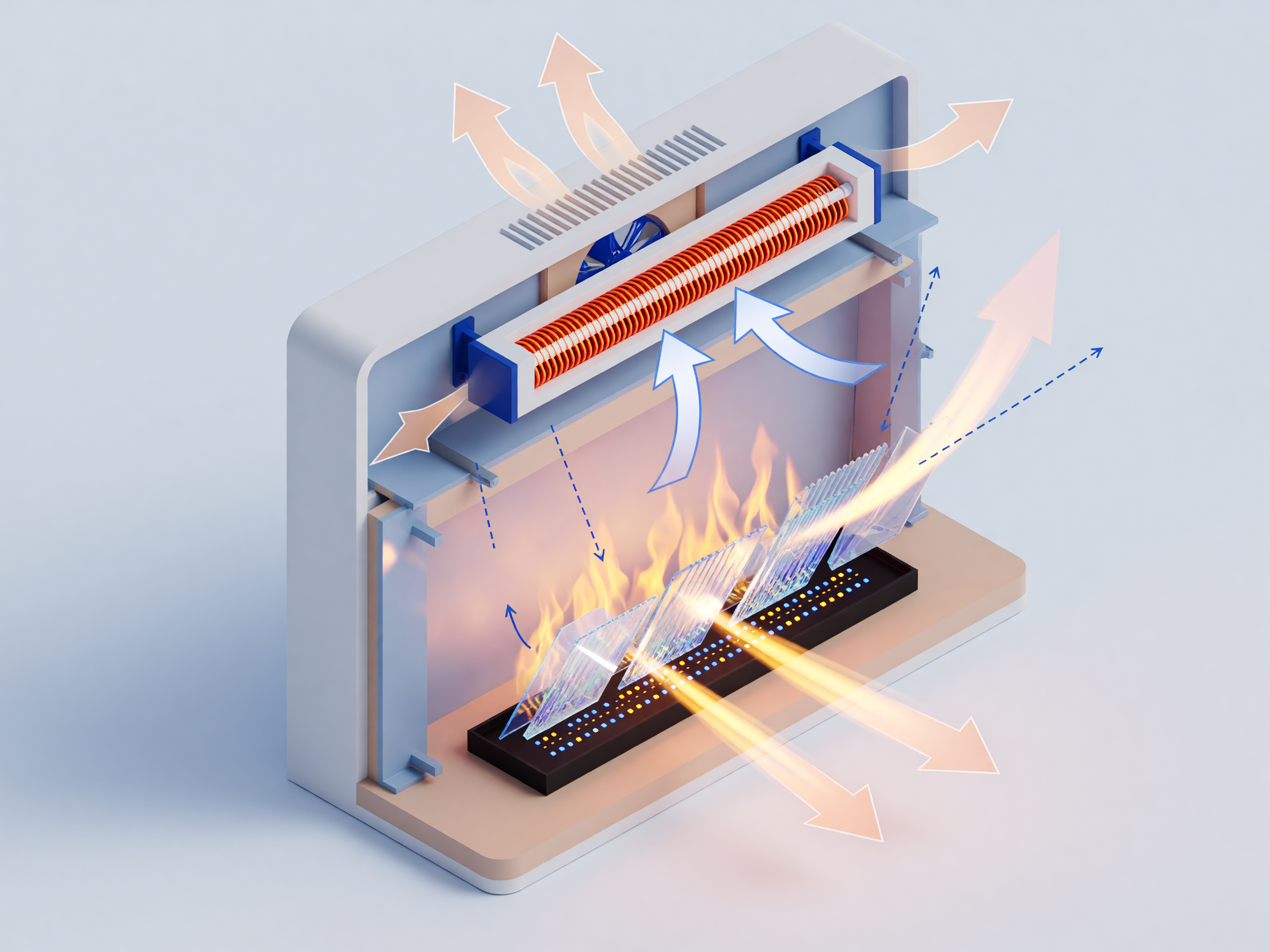 How an electric fireplace heater and flame system work together