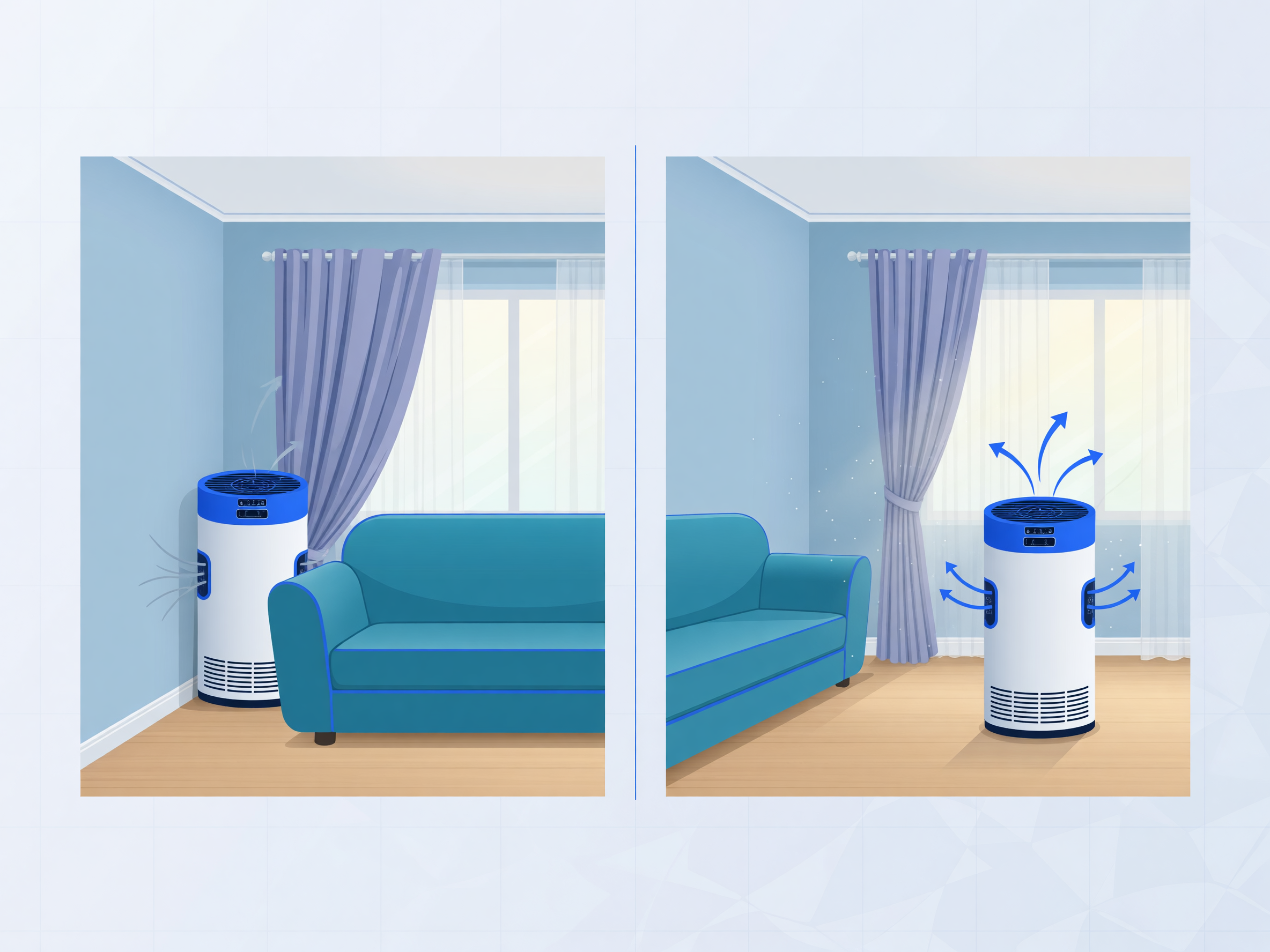 correct versus poor air purifier placement comparison